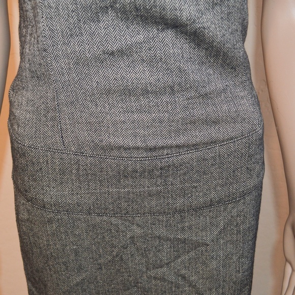 TOMMY HILFIGER JEANS Gray Herringbone Wool Blend Faux Leather Trim Sheath Dress - Picture 2 of 8